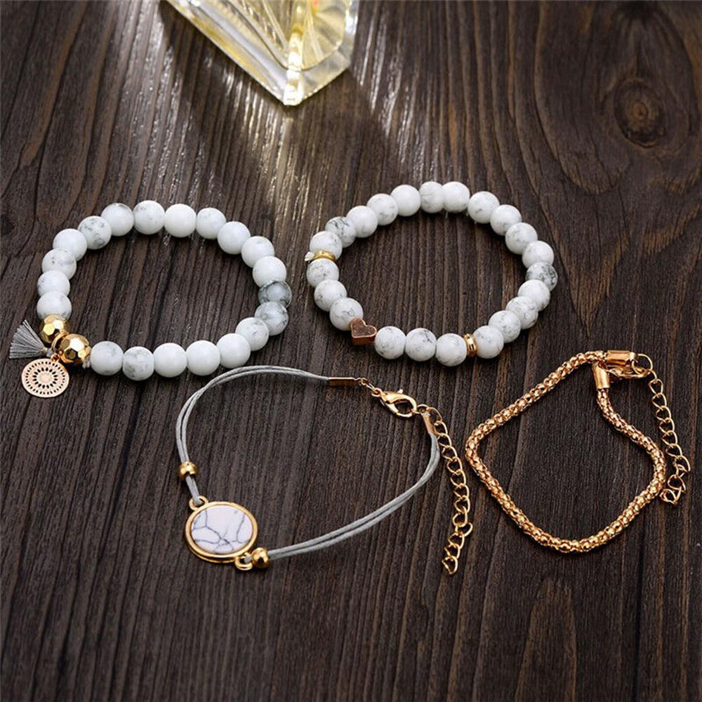 4Pcs / Set Perhiasan Gelang Boho Elegan dengan Manik-Manik