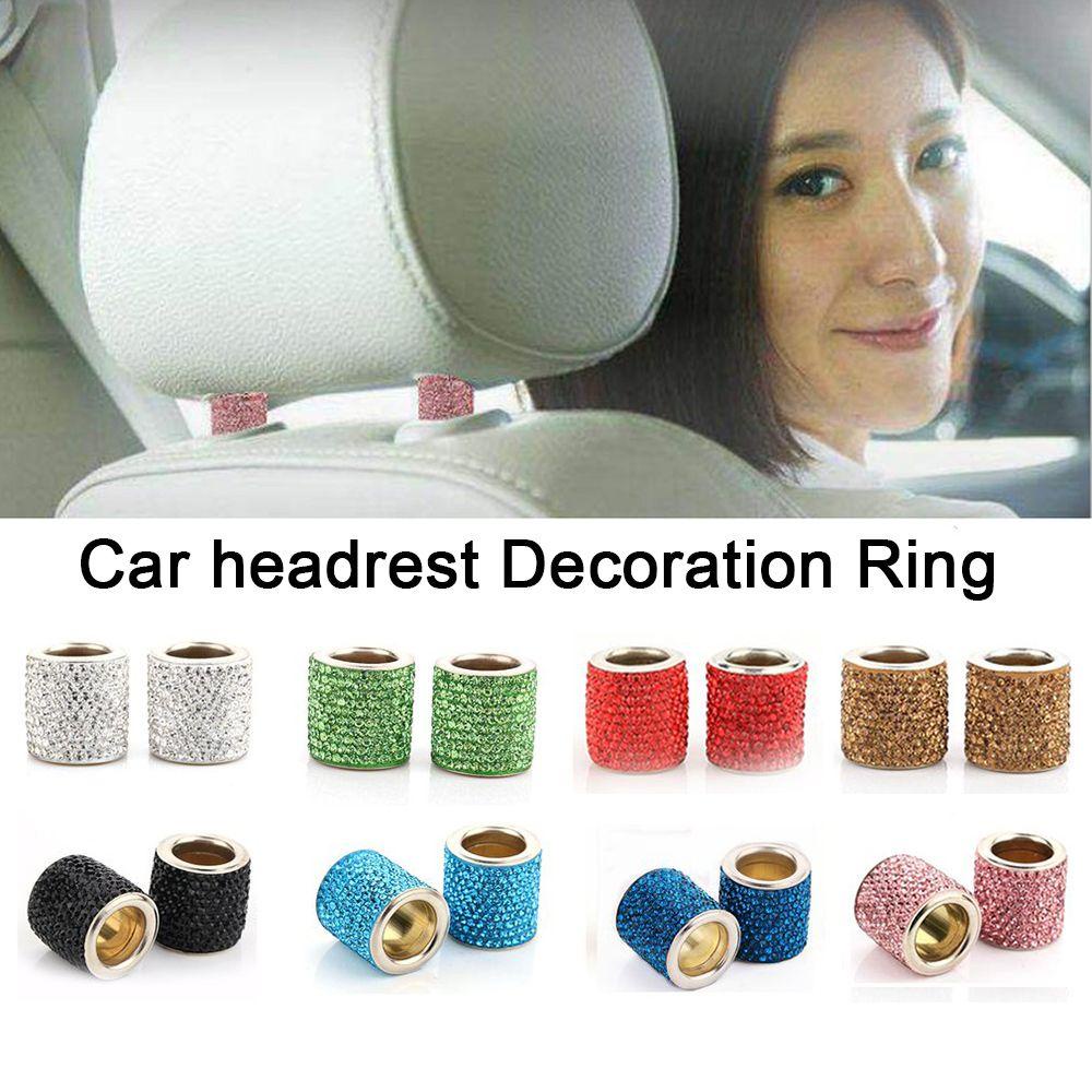 Populer 2PCS Ring Sandaran Kepala Kursi Dekorasi Interior Mobil Universal Kristal Aksesoris Mobil