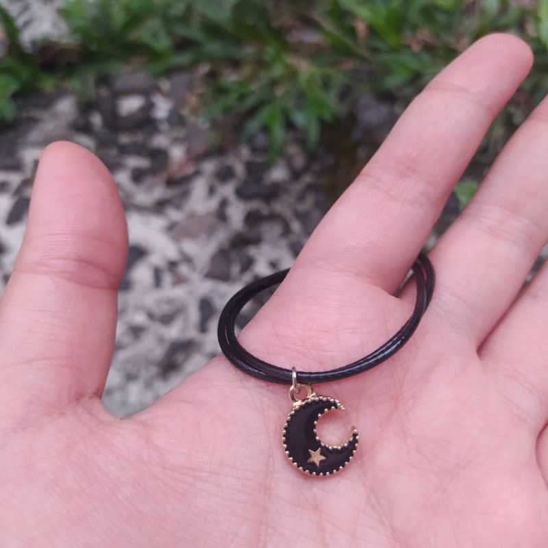 BRACELET MOON & STAR / GELANG BULAN BINTANG COUPLE PERSAHABATAN BESTIE UNIK MURAH-Bulan hitam