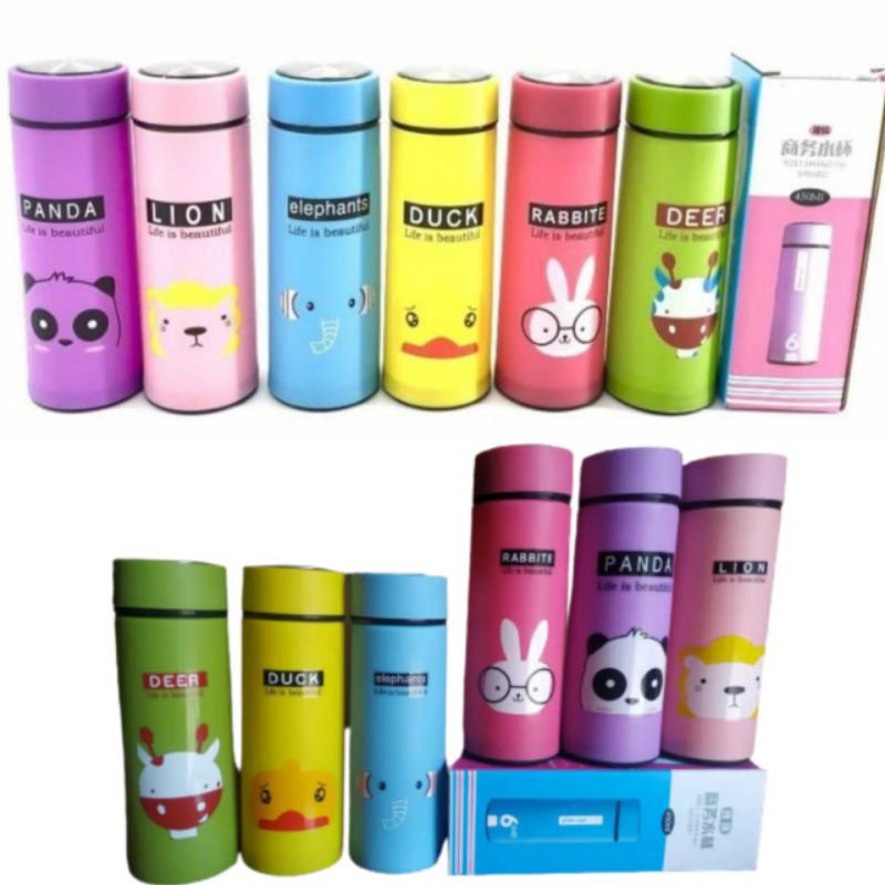 Botol Minum Kaca Warna - Termos Kaca Unik Motif Animal 400ml
