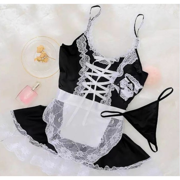 Sexy Lingerie Headband G-String Seragam Cosplay French Maid Costume A312