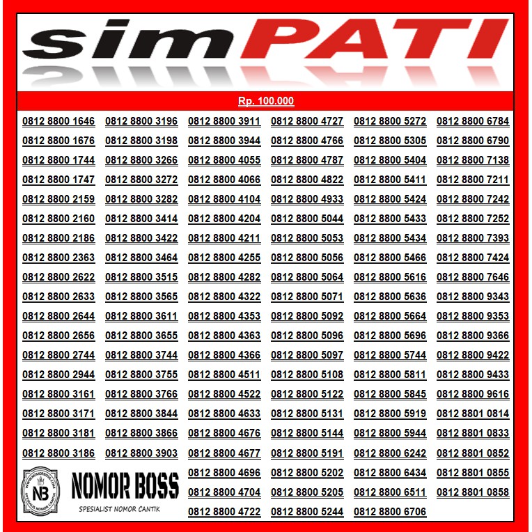 NOMOR CANTIK SIMPATI 0812 8800 XXXX 4G KARTU PERDANA