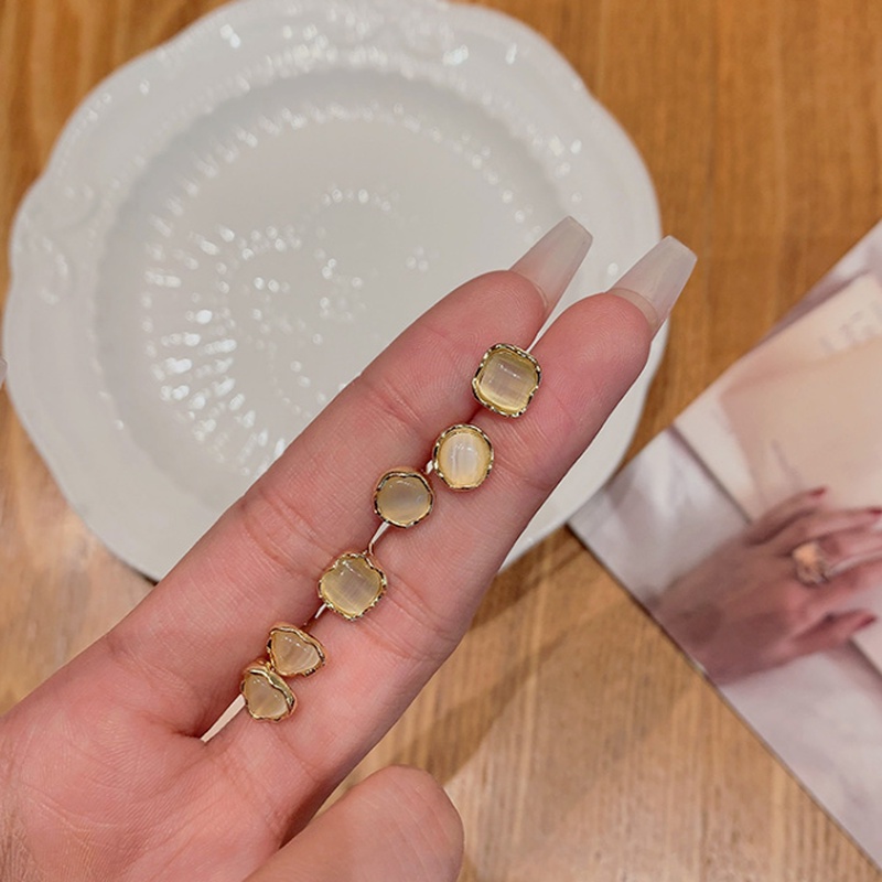 We Flower 6pcs / Set Anting Tusuk Lapis Emas 14k Desain Geometri Hias Opal Gaya Vintage Untuk Wanita