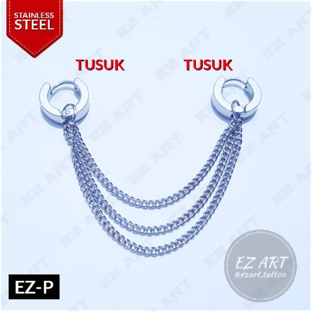 1Pc Model EZ-P Silver Anting Jepit Tusuk Variasi Bandul Gaya Punk Korea KPOP Stainless Steel