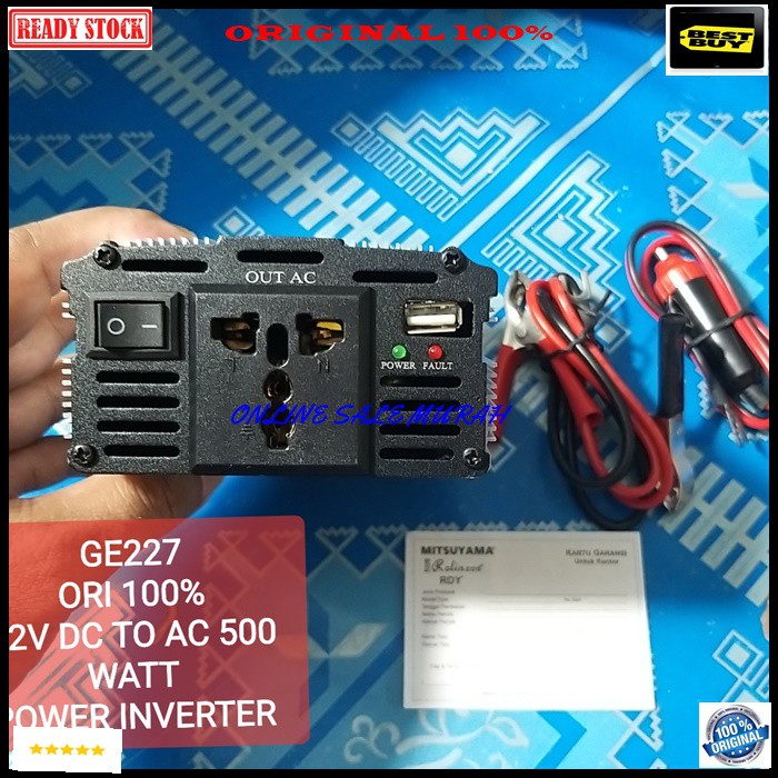 G227 Mitsuyama ori 100% adaptor power Inverter adapter 12v DC to AC500 Watt wat usb 5v aki accu mobil car listrik cas casan volt setrum asli ori charge socket universal hemat indikator stabilizer voltage lighter original G227   Perkiraan ukuran : 20 x 6 x