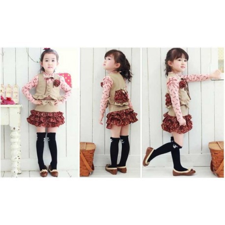 Pakaian Anak Perempuan / Korean Glamour Set Brown 3in1