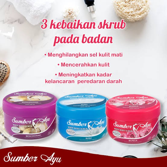 SUMBER AYU WHITE BODY SCRUB 250 Gram  LULUR Susu/Bengkoang/Pepaya