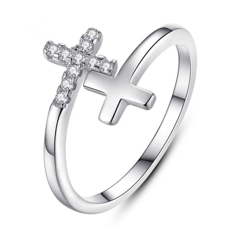 perak asli 925 cincin Wanita Cross Adjustable Cincin Fashion Perhiasan