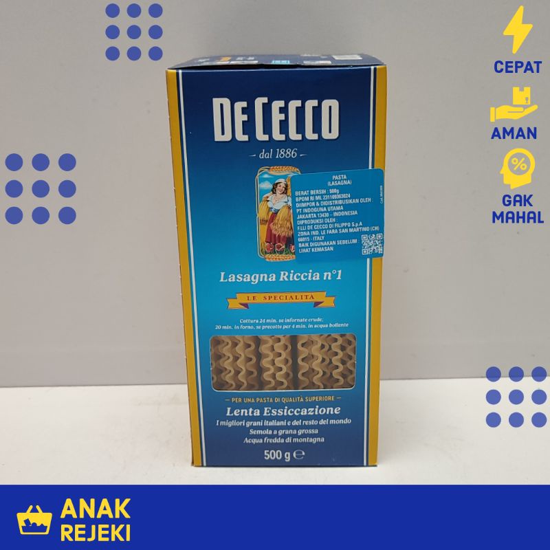 

De Cecco Lasagna no.1 Pasta 500g- Lasagna Bolognese Sheet Italy