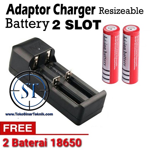 Charger 2 Dual Slot Batere Batrai Baterai 18650 16340 26650 14500 Cash Baterai Senter SWAT Police isi 2 Slot