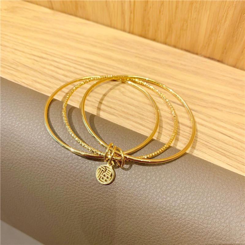 Bisa Cod Enxi Jewelry Gelang Sansheng III Emas &quot;福&quot; Gelang Emas Asli Kadar 375 Gelang Wanita Hadiah Liburan Terbaik Bisa Cod 114G2#