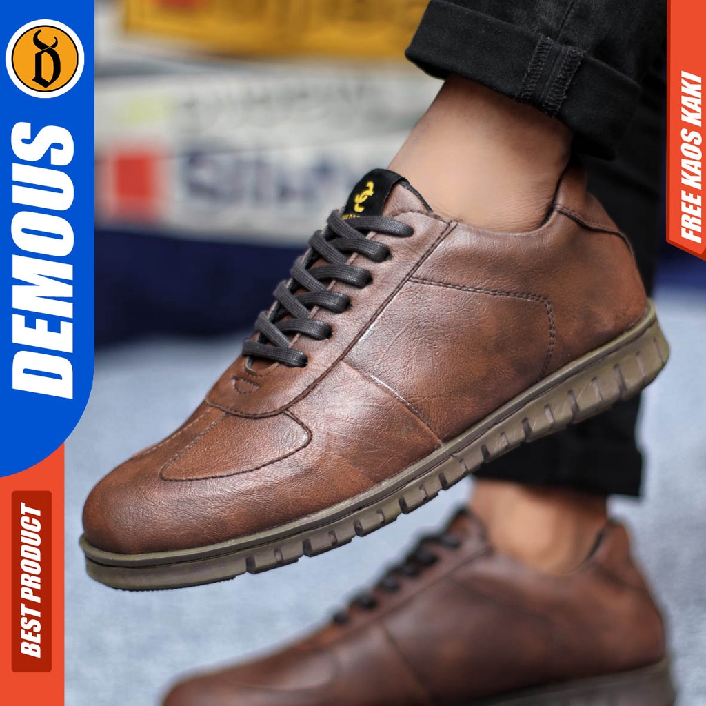 Sepatu Formal Kasual Pria Kulit Pu Pantofel Kerja Hitam Coklat Demous Pedra