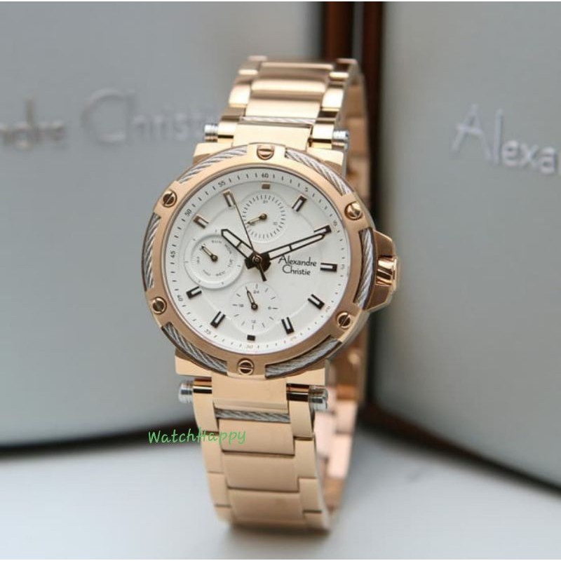 Alexandre Christie AC 6561 BF AC6561 BF 6561BF 6561 BF Ladies Full Rose Gold White Dial 100%Original