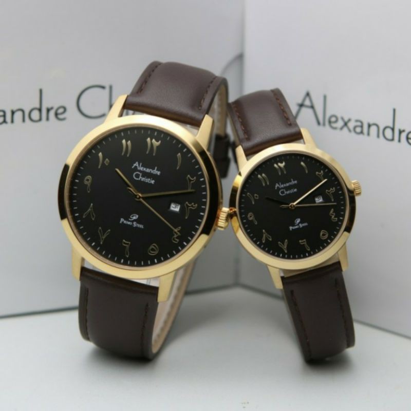 Jam Couple Pria Wanita Alexandre Christie AC 1024 ac1024 Arabic Gold 1 Leather Original 40-30mm