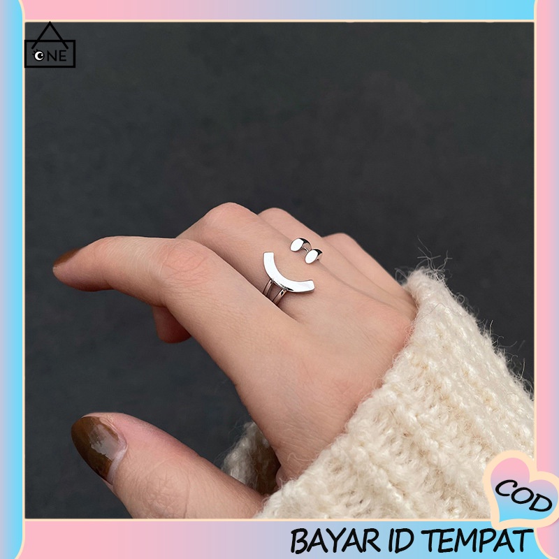 COD❤️Cincin Pembuka Wajah Tersenyum Perak Wanita Desain Unik Fashionable Personalized Adjustable Ring