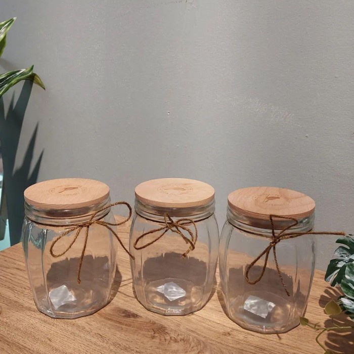 set toples kaca tutup kayu stoples kue