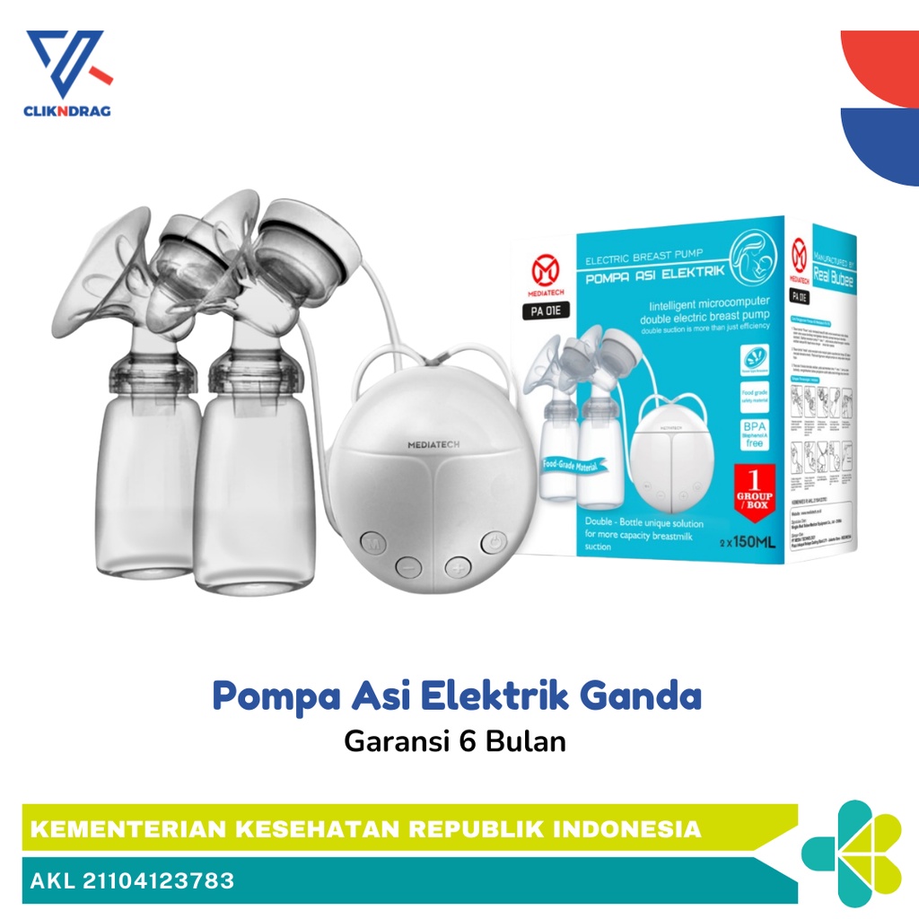 Pompa Asi Elektrik Ganda Mediatech x Real Bubee Food Grade BPA Free Breast Pump PA 01E