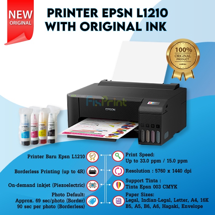 Printer Epson L1210 L 1210 L1216 L 1216 Print Only Tinta Ink 003 Pengganti Printer Epson L1110