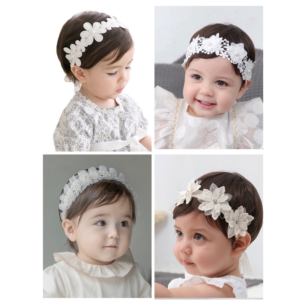 Bandana Bayi Headband Anak Pesta Lace Mutiara