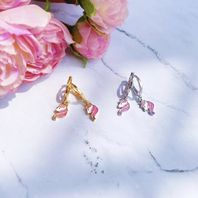 Anting Titanium Balita / Anak Glitter Unicorn Lapis Emas Anti Karat