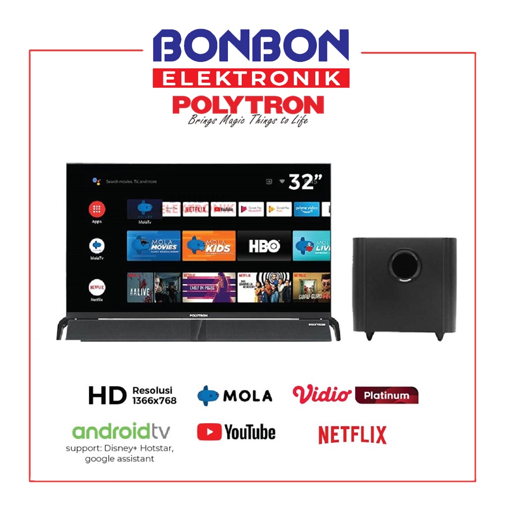 Polytron LED Smart TV 32 inch PLD 32BAG5959 Android Netflix Soundbar
