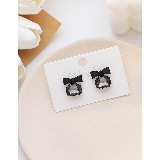 LRC Anting Tusuk Fashion Black Bowknot Crystal Alloy Earrings K70219