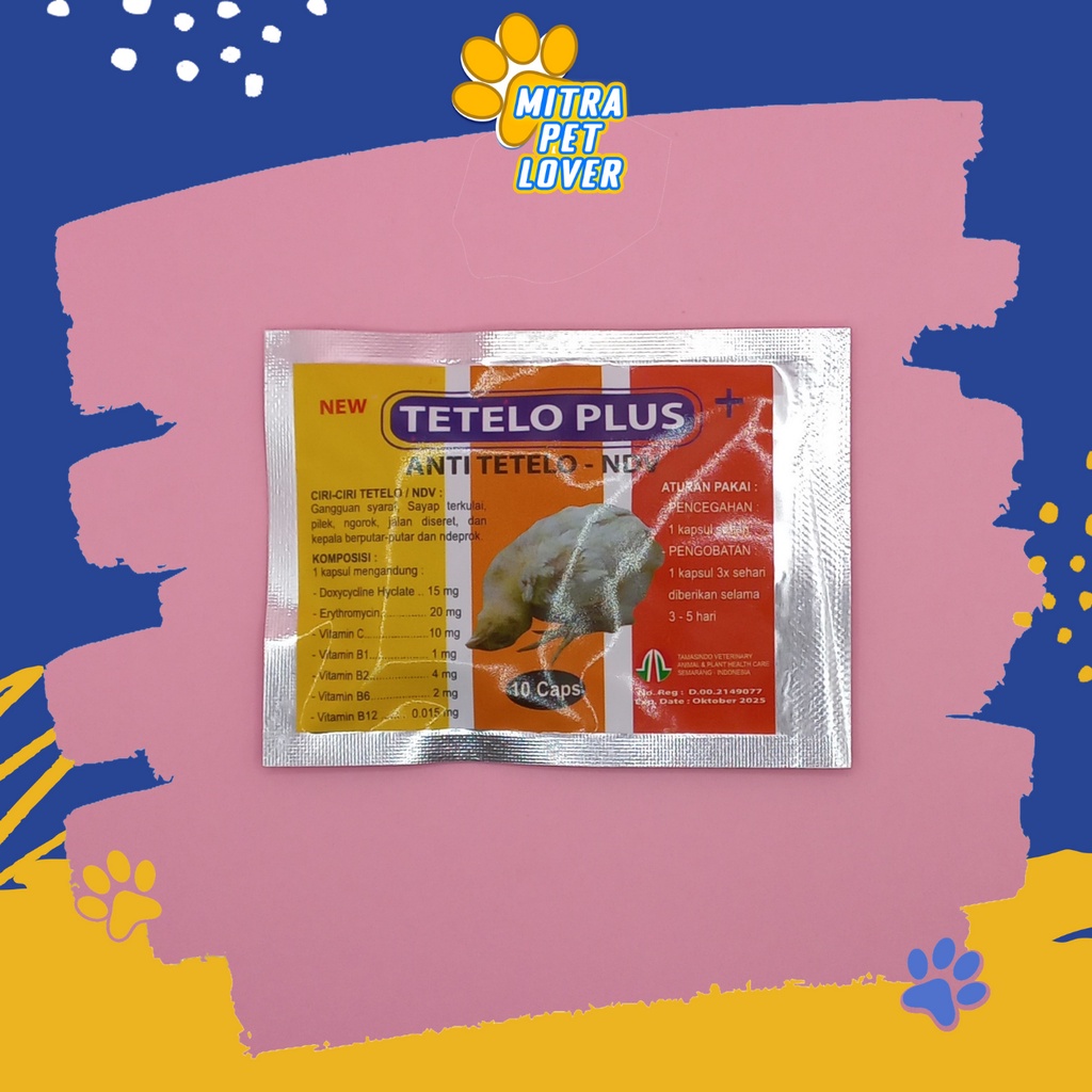 KAPSUL ANTI TETELO NDV PADA AYAM - TETELO PLUS 10 CAPSUL - ATASI NGOROK PILEK SAYAP TERKULAI LEMES LESU FLU NDEPROK - MURAH ASLI GARANSI KUALITAS ORIGINAL - PET ANIMAL HEALTHCARE &amp; VETERINARY TAMASINDO OBAT KESEHATAN &amp;  VITAMIN TERNAK HEWAN  MITRAPETLOVER