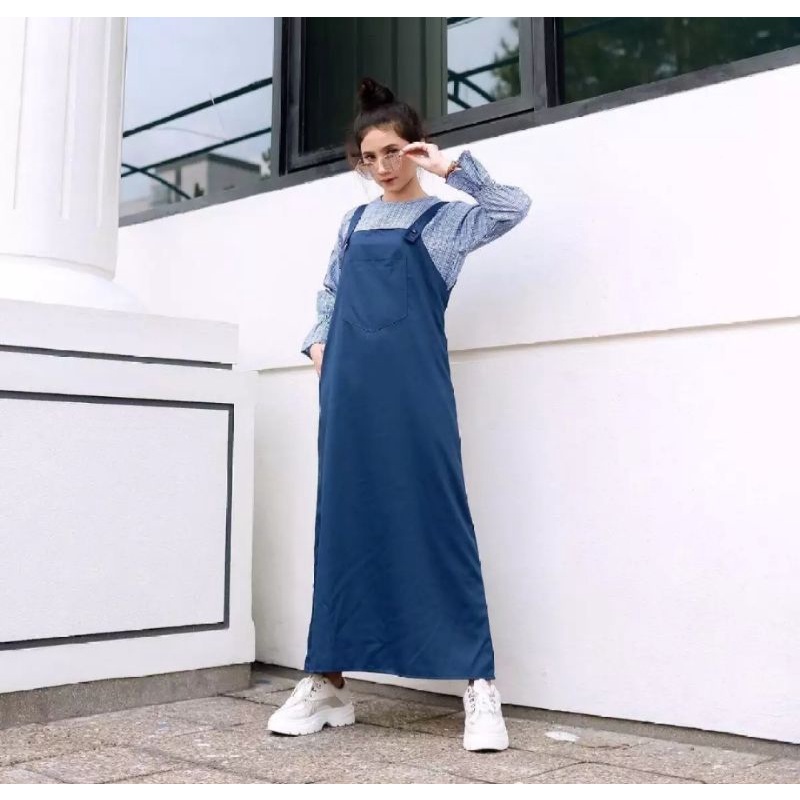 Overall Anya Saku depan polos panjang/long dress panjang