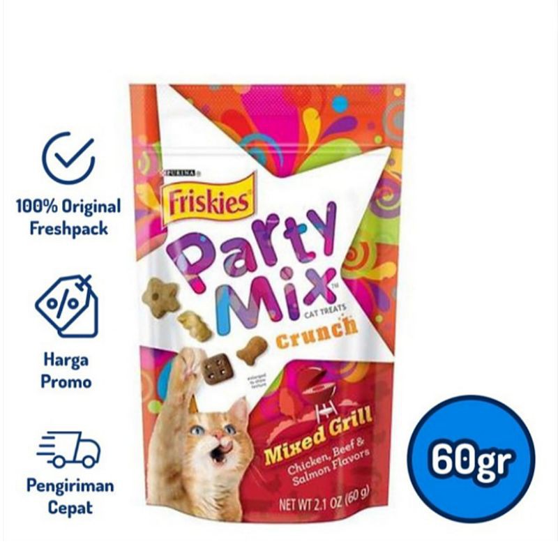 Cemilan Kucing Friskies Party Mix 60gr Cat Food 60 gr Cemilan Kering (isi 10 pack) - Snack Kucing