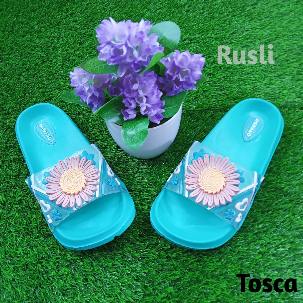 (COD) Sandal Kokop Karet Anak Remaja Motif Bunga Matahari Shevano 155