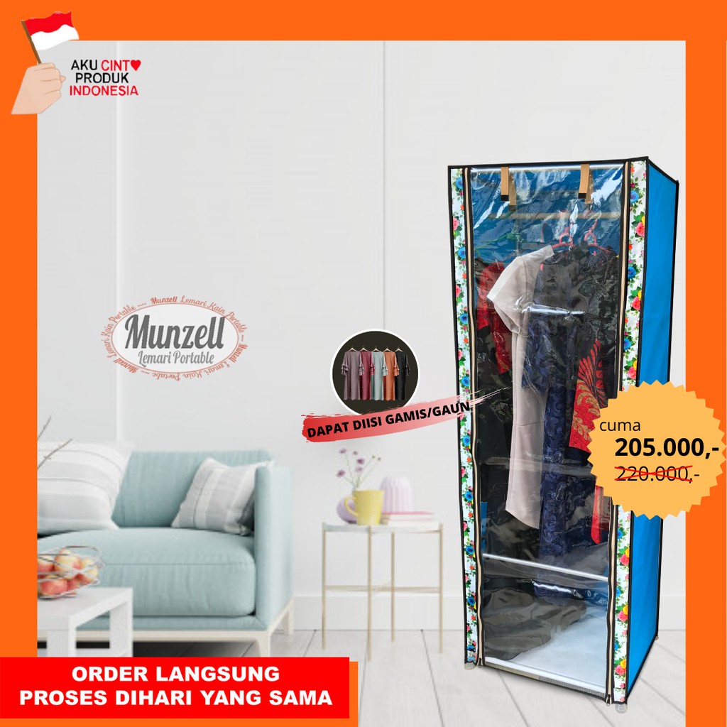 Lemari Pakaian Longdress Munzell Type LPF 10 (Lemari Gantung Baju Gamis Long Dress Tinggi Portable)