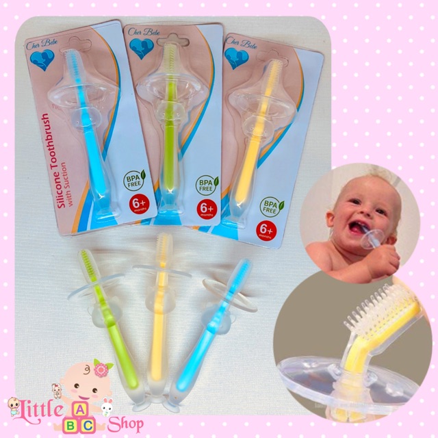 Sikat gigi bayi silicone with Suction Cher Bebe/ Silicone Toothbrush With suction