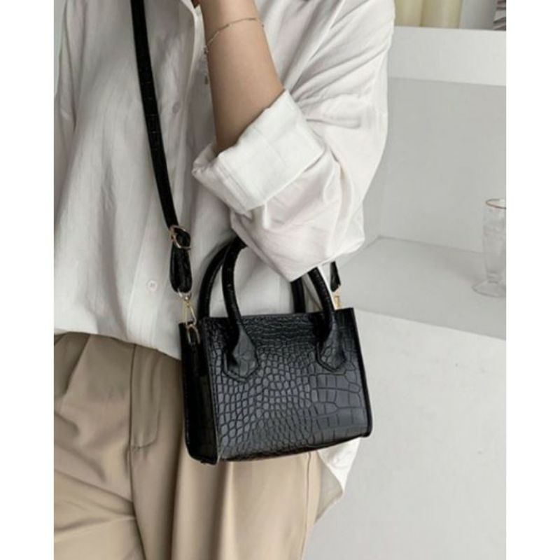 TAS SELEMPANG WANITA CROCO 2 IN 1 / TAS KOTAK FASHION KOREA - NEW PRODUK AQA COLLECTOIN - TASREADY