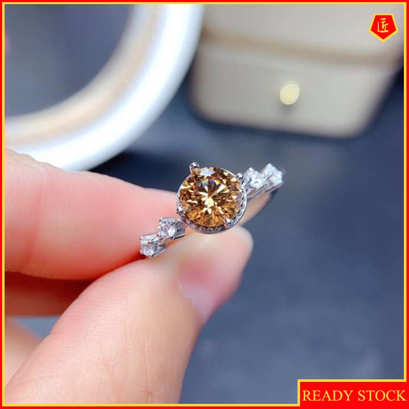 [Ready Stock]Natural Morganite Moissanite Ring Pt950 Simple and Elegant