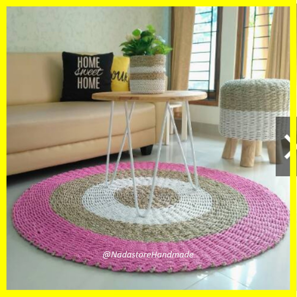 Rug Seagrass Pink Kombinasi 120 cm / karpet anyaman / Tikar Bulan