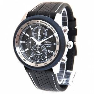 Seiko Quartz SNAB55P1 Chronograph Alarm Black Leather | Pria SNAB55