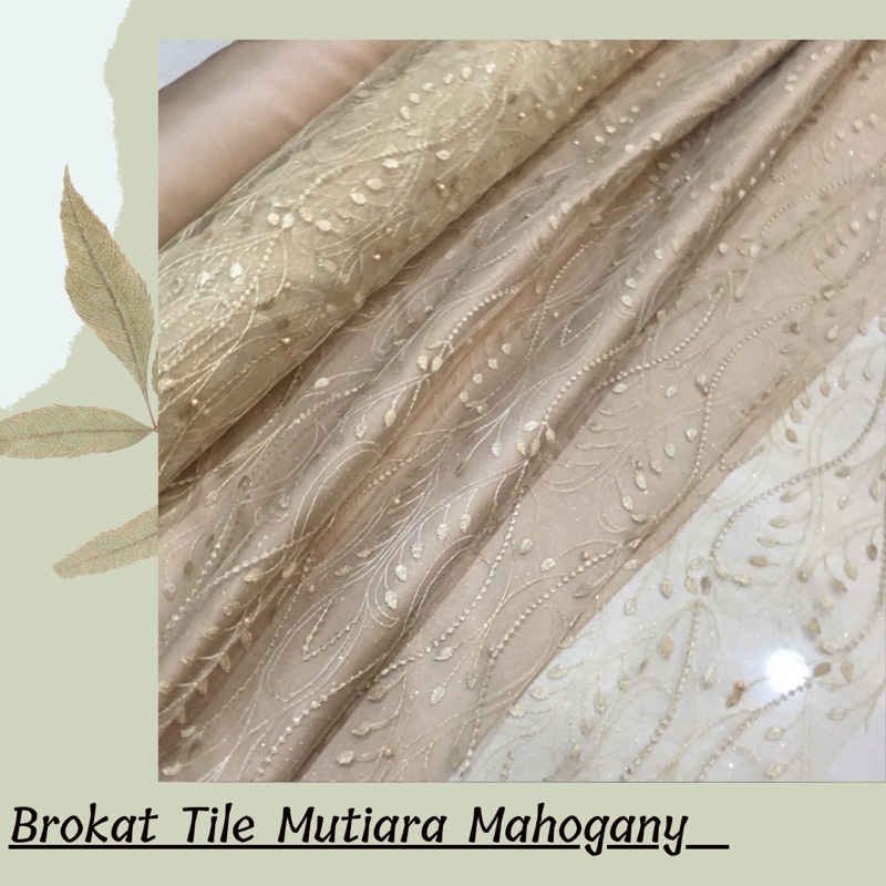 Kain Brokat Tile Mutiara Mahogany Warna Gold
