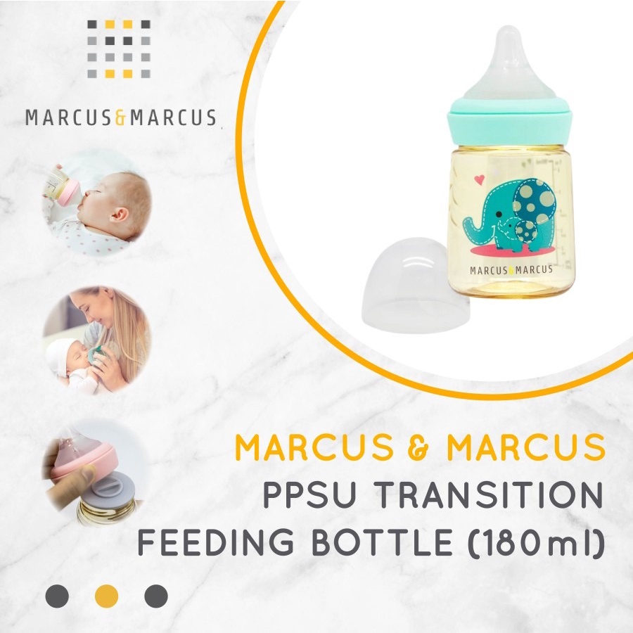 Marcus &amp; Marcus - PPSU Transition Feeding Bottle (180ml) - Elephant Blue