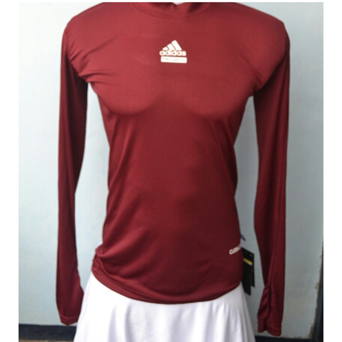 Baselayer Longsleeve Thumbholes Adidas - Maroon  - Baju Olahraga - Baju Lari - Baju Sepeda