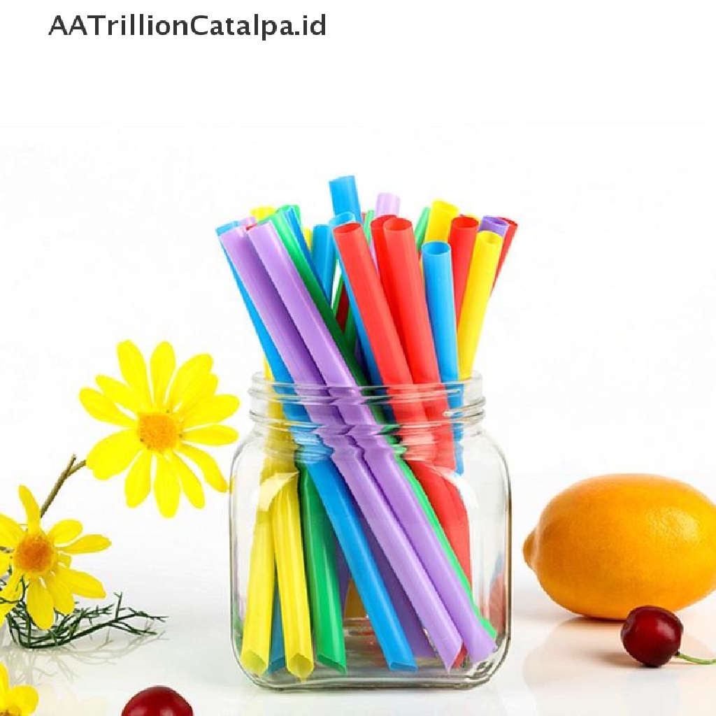 (AATrillionCatalpa) 100pcs Sedotan Plastik Lebar Sekali Pakai Untuk Milkshake / Teh