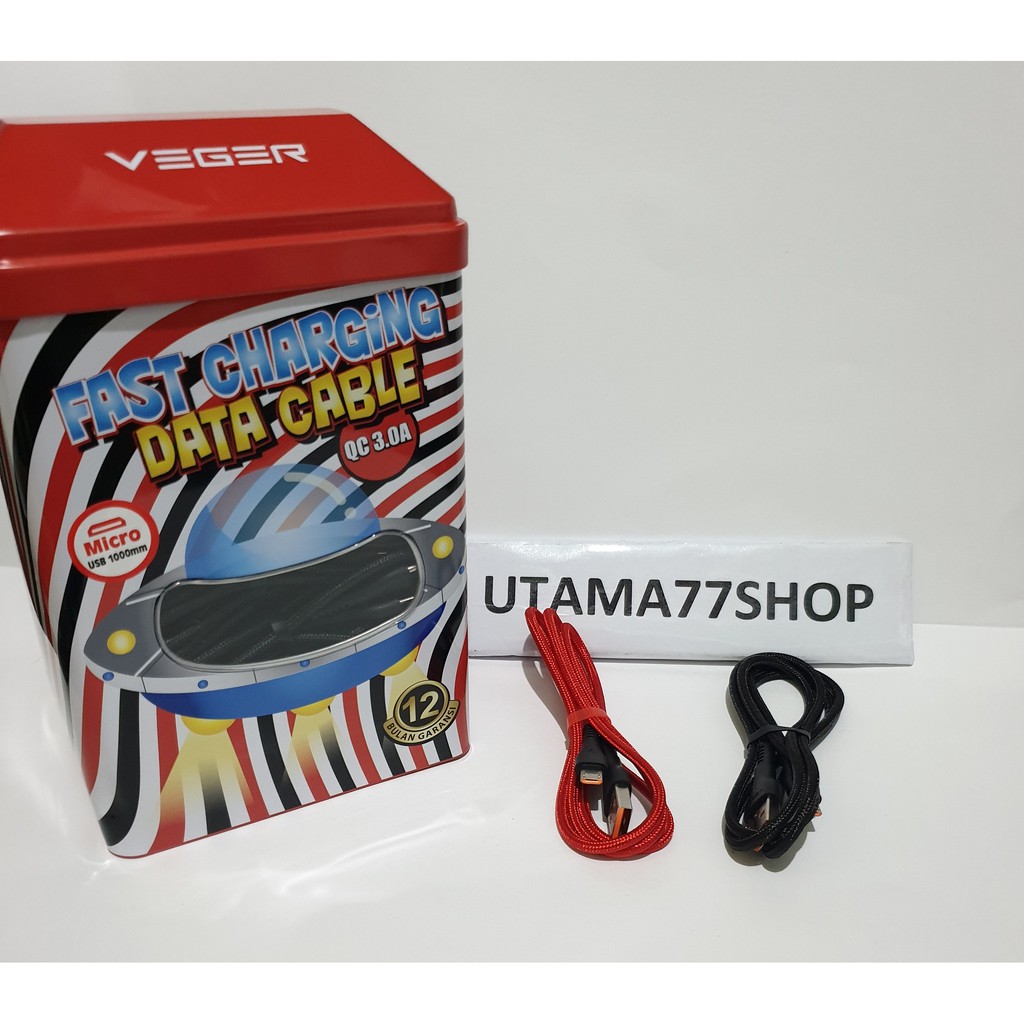Kabel Data Micro usb QC 3.0A VEGER UFO - ISI 50 - Kabel Micro USB Fast Charging 3A 100 cm