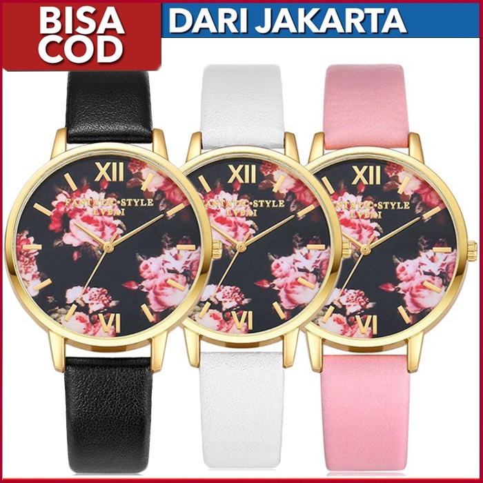 Bisa COD ★ Lvpai Jam Tangan Wanita Fashion Flower Dial Quartz Analog Women Leather Watch SW078