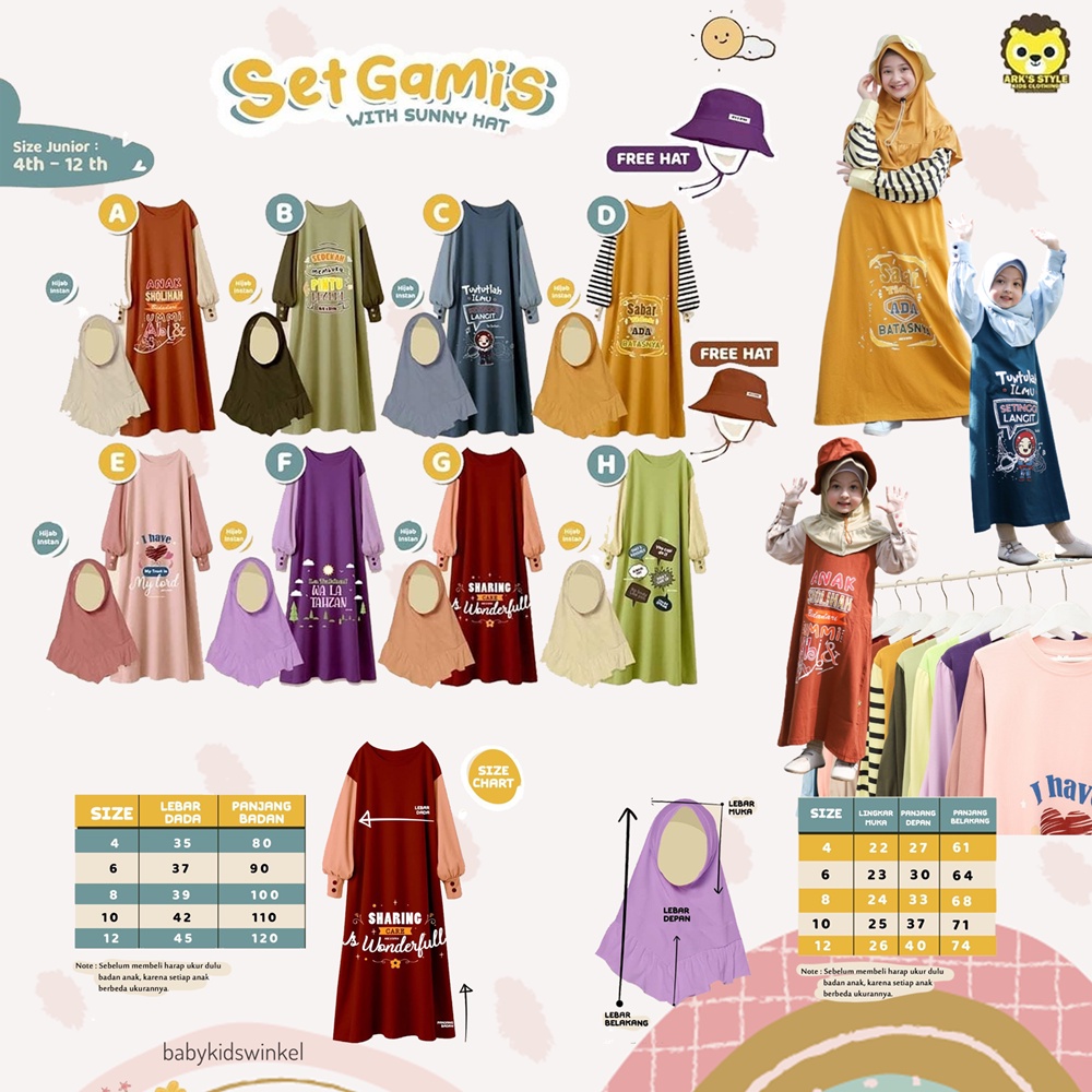 ARK'S STYLE Set Gamis Anak Jilbab Free Sunny Hat