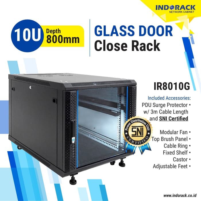 Indorack IR8010G Standing Close Rack 19&quot; 10U Glass Door Depth 800mm 10U INDORACK