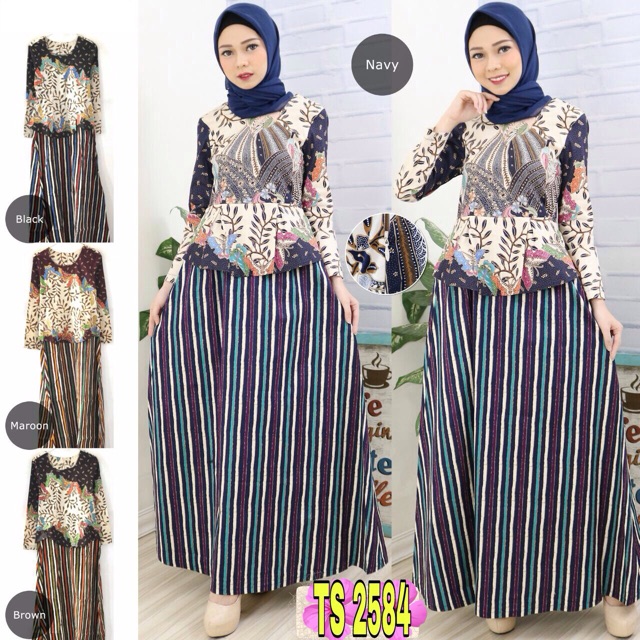 TS 2584 / Dress Gamis Batik Wanita Katun Stretch Modern Batik Hijab