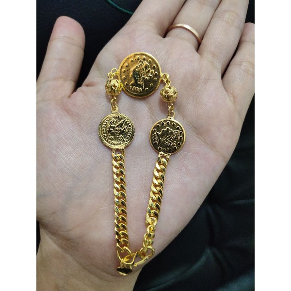 Gelang koin rantai bola lapis emas 24k