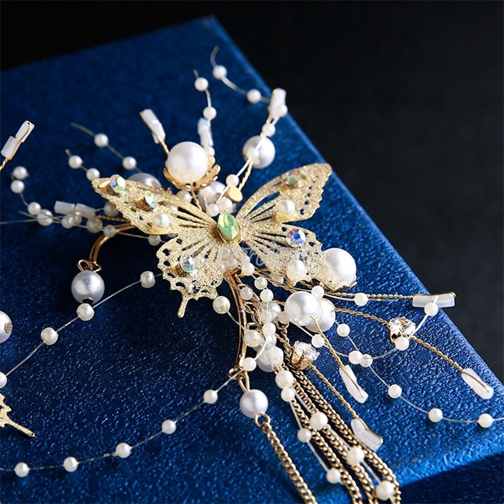 Bridal Jewelry Side Earhook Hair Accessories Golden Butterfly Tassel Jewelry Korean Style Wedding Dress Accessories