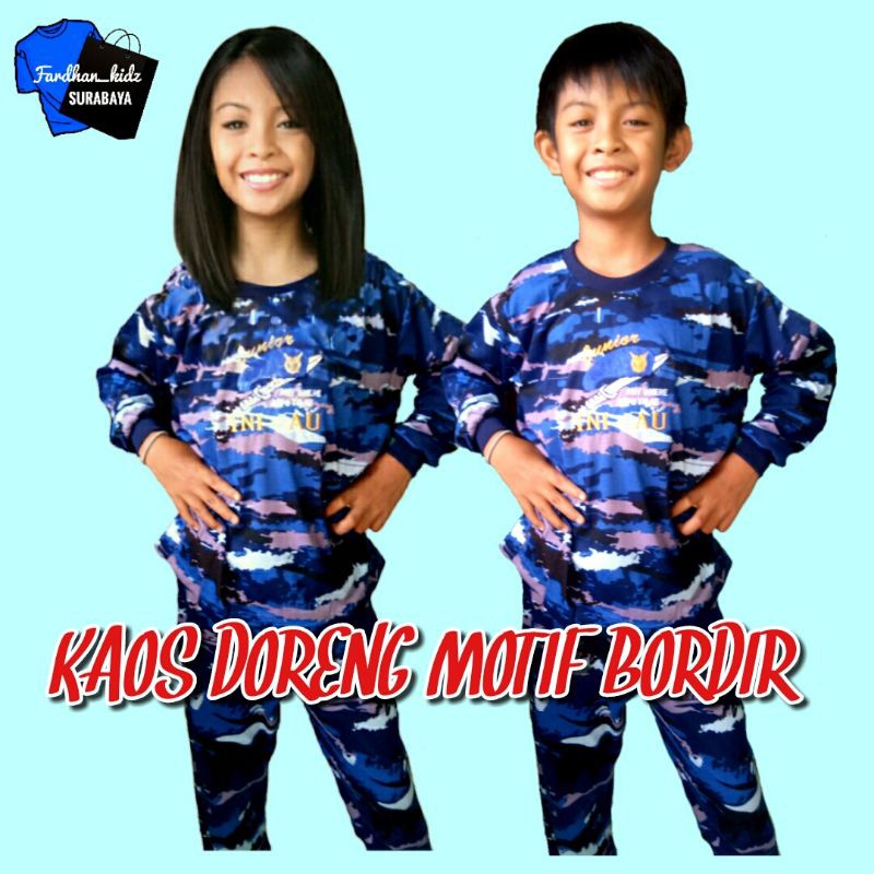 Baju Kaos Army setelan anak loreng biru TNI-AU lengan panjang