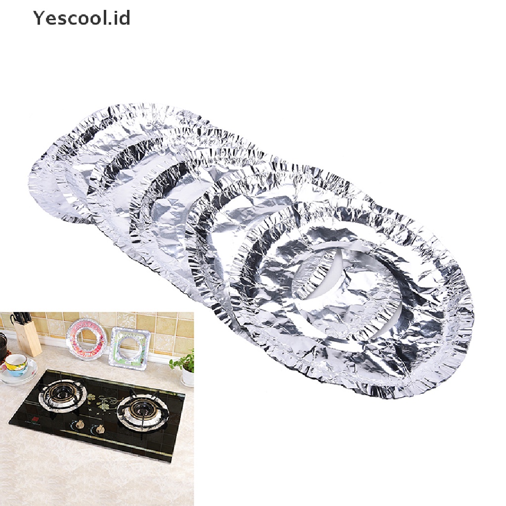 10 / 20 / 30pcs Cover Kompor Gas Bentuk Persegi Bahan Aluminum Foil Sekali Pakai