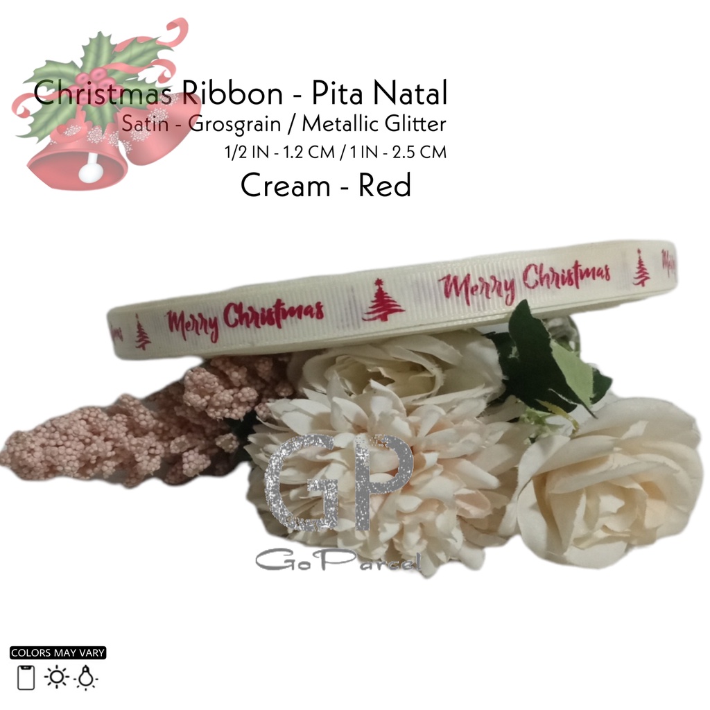 ( Meter ) PITA NATAL 1IN / PITA KADO GROSGRAIN XMAS 25MM / PITA SATIN MERRY CHRISTMAS 2,5CM / GIFT SATEEN RIBBON